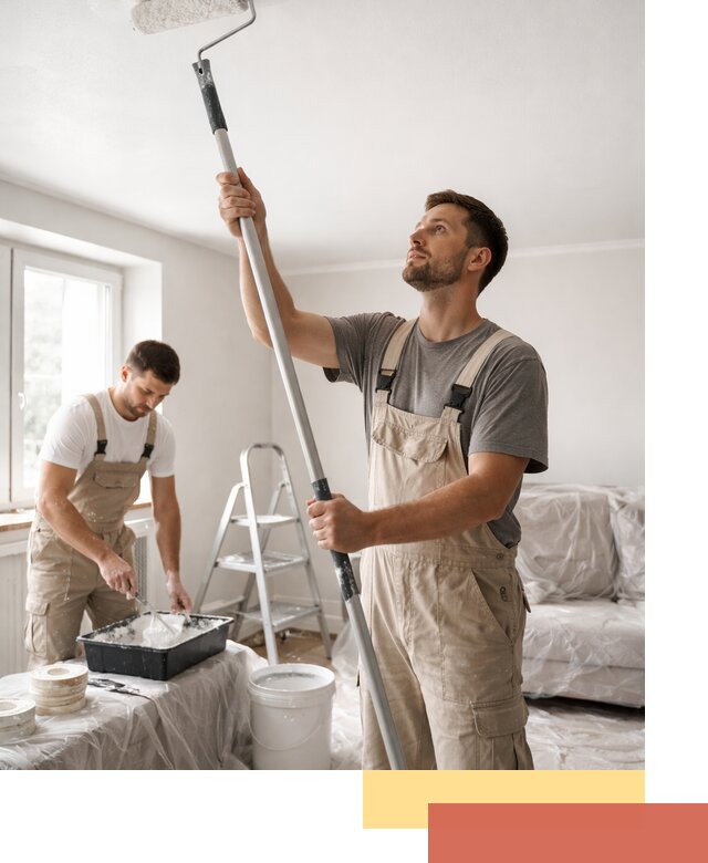 Покраска потолка водоэмульсионной краской в железнодорожном