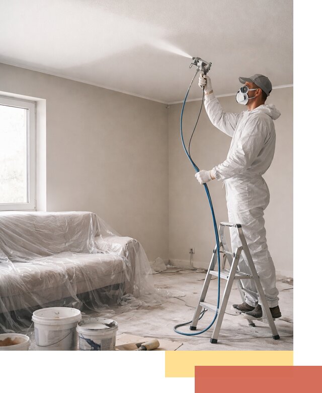 Покраска потолка краскопультом в железнодорожном быстро и качественно